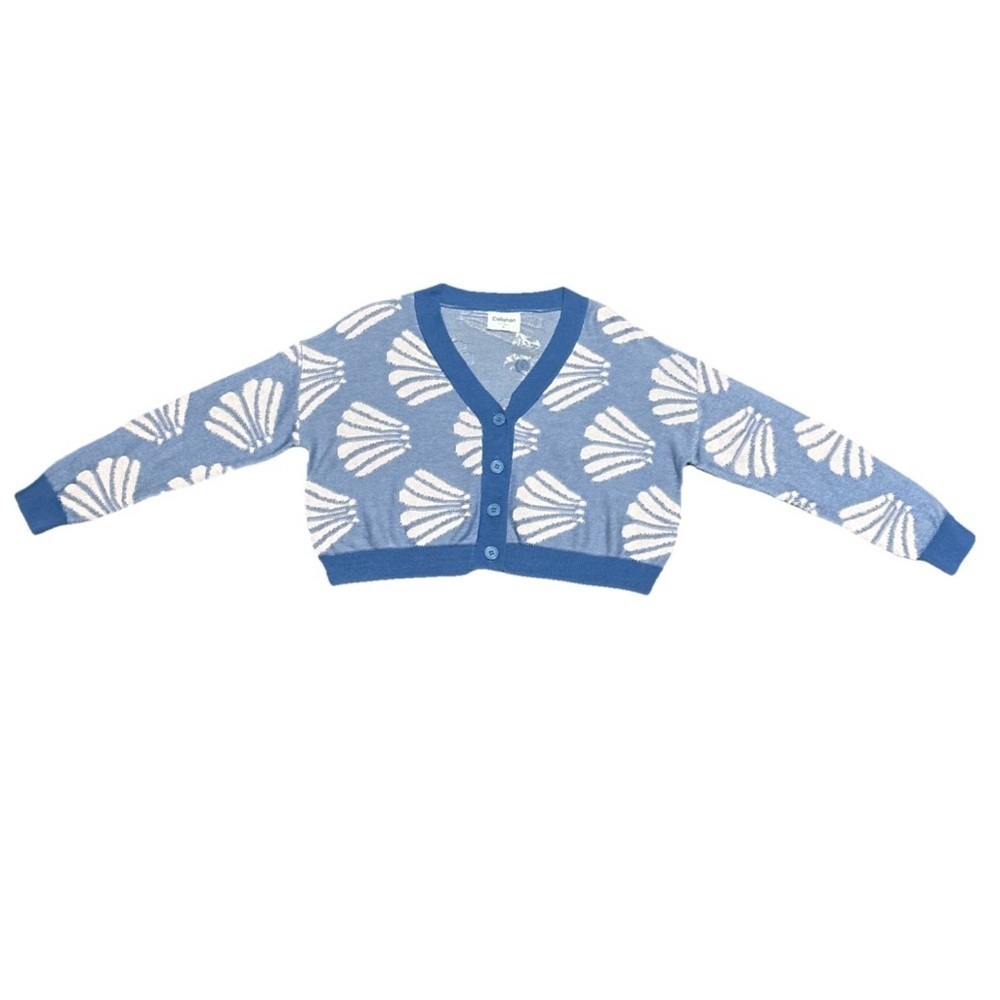Callahan NWT Navy Cream Seashell Knit Cropped Cardigan Sweater Size M